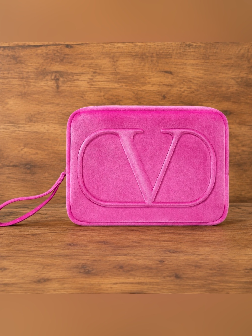 Authentic Valentino Beauty Pink VLogo Wristlet Pouch